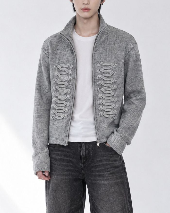 (UNISEX) Napoleon Braid Knit Zip Up