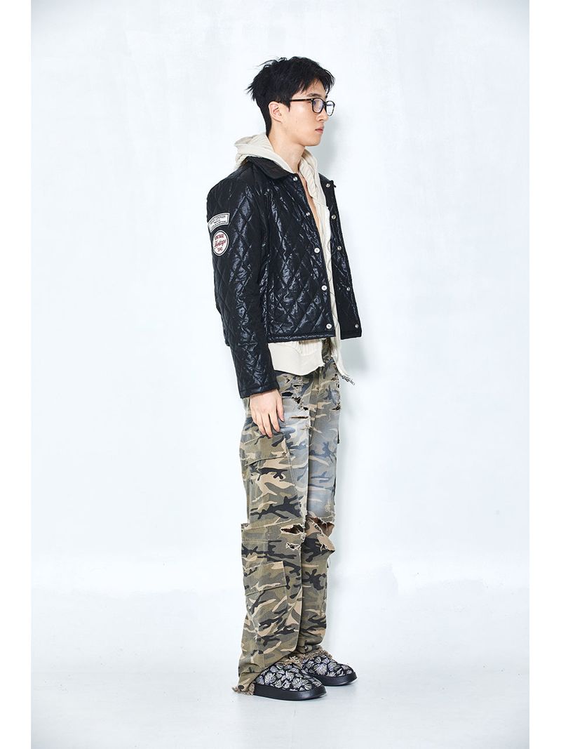 Bluesf Semi-Flare Destroyed Camo Cargo Pants