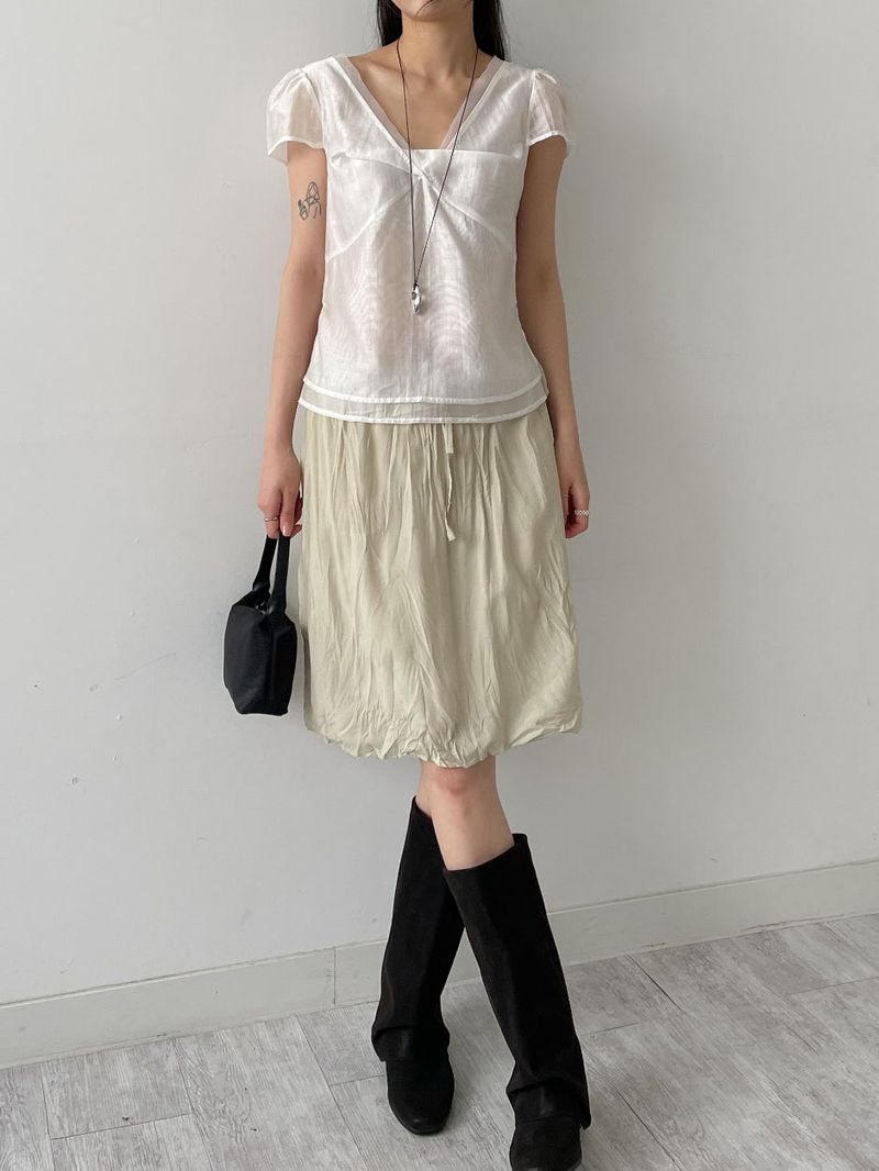 Wrinkle Banding Midi Skirt