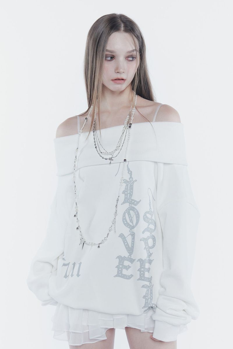SPELL OFF-SHOULDER SWEATSHIRT white