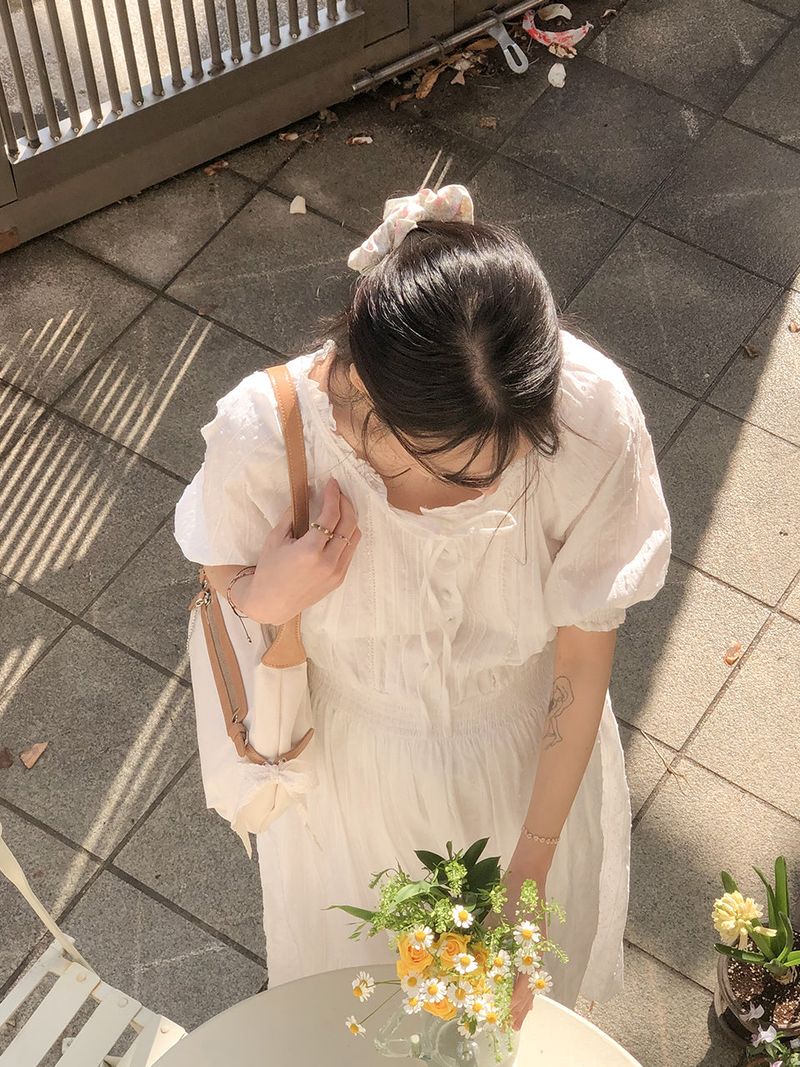 Belted ribbon bag_canvas caramel
