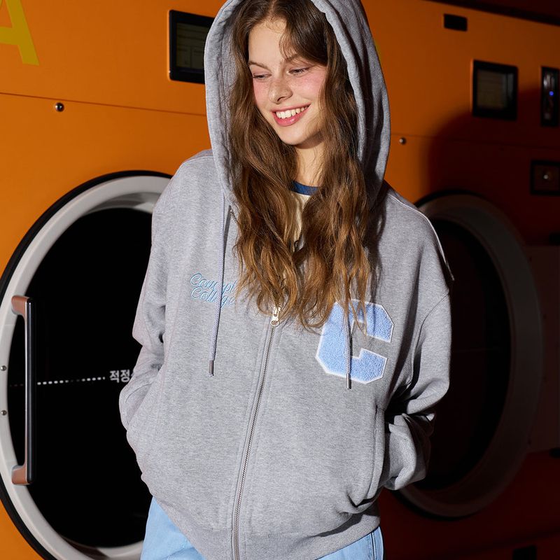 C Patch Zipper Hood Zip-Up / Gray [Unisex]
