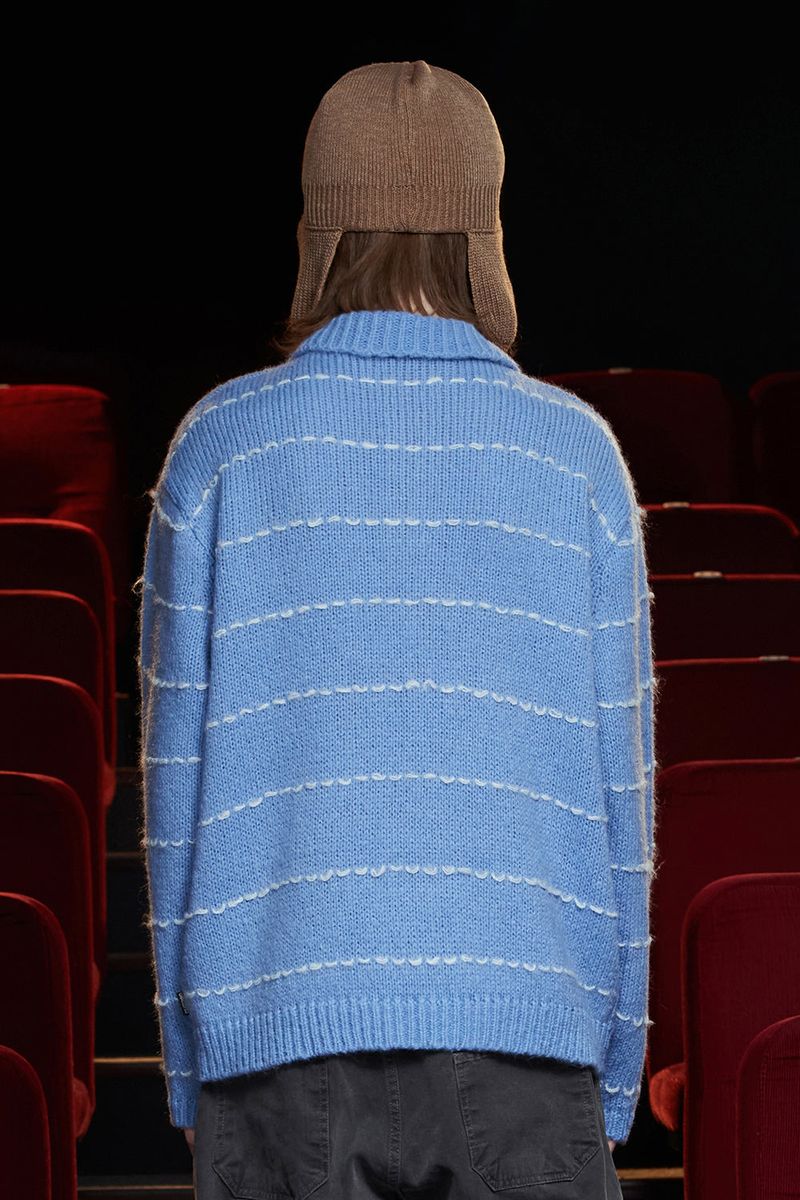 STITCH RUGBY POLO KNIT / SKY BLUE