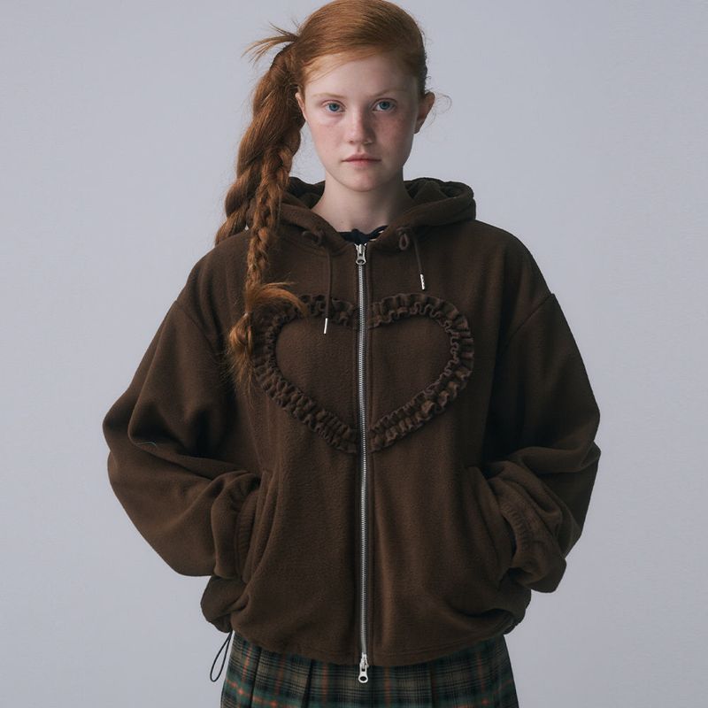 FUN FROM FUN(ファンフロムファン)の「FRILL HEART HOODIE, BROWN(Tops)」