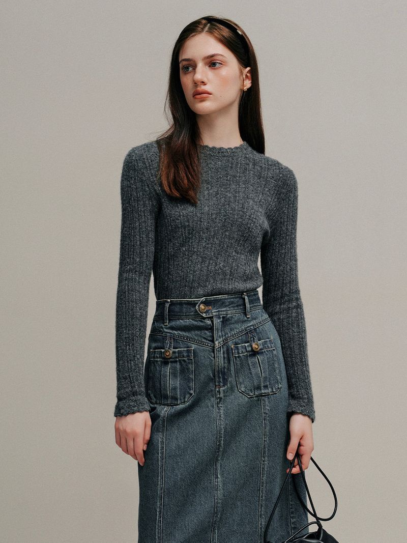 BETH woolen wave neck knit