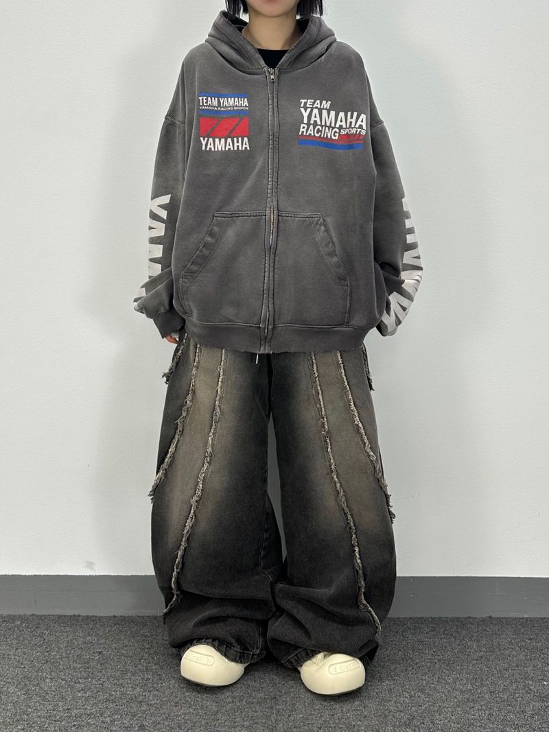 flow cut-off denim pants