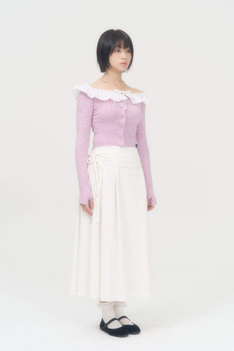 RIBBON FLARE LONG SKIRT (WHITE)