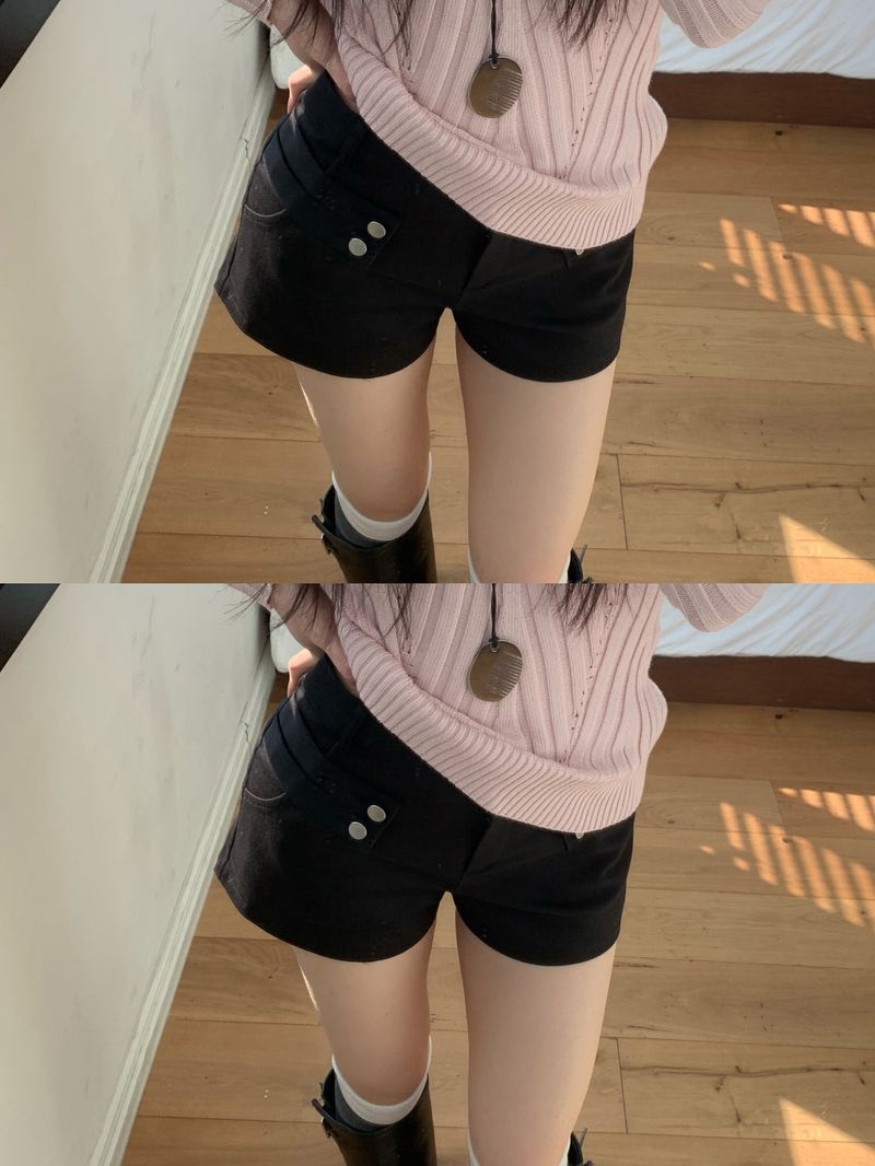 Modern Two Belt Button Bijou Short Pants