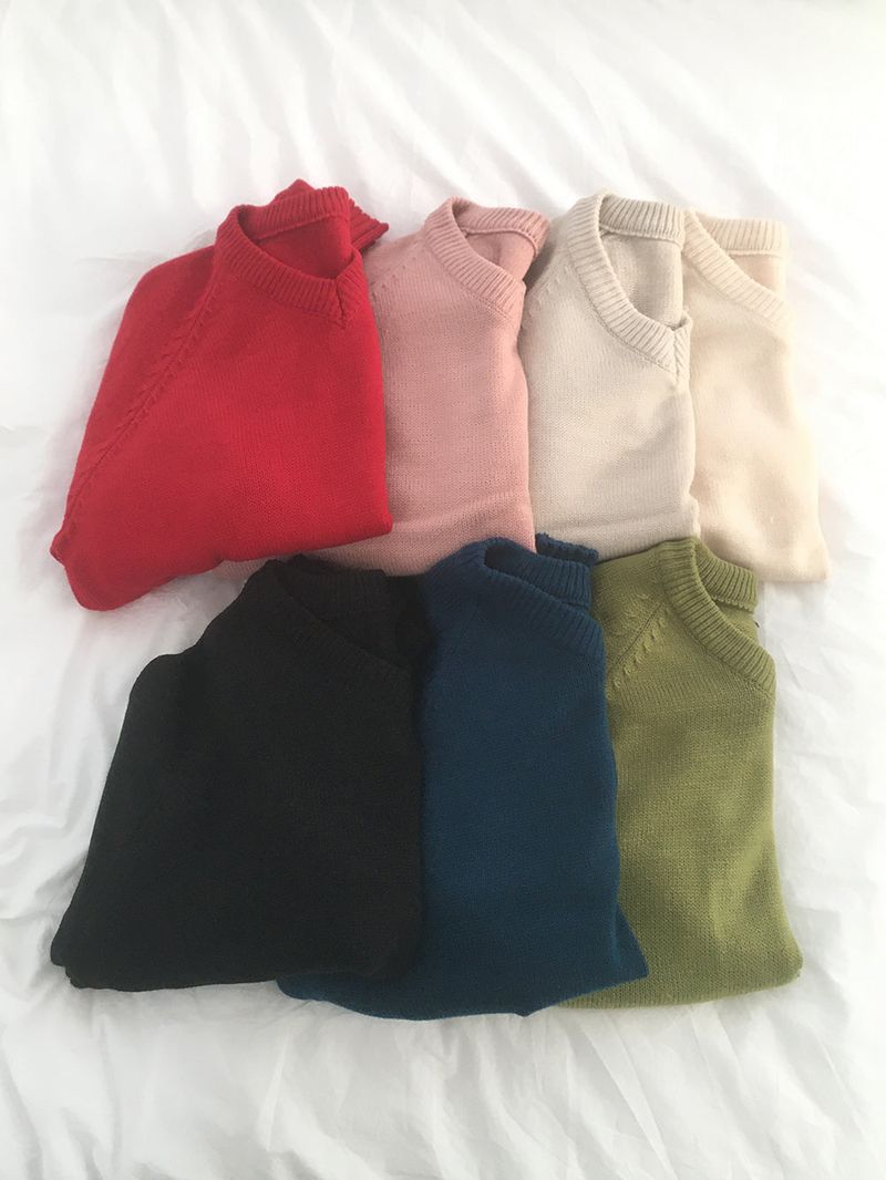 Shus Basic V-neck Loose Fit Long Sleeve Knit