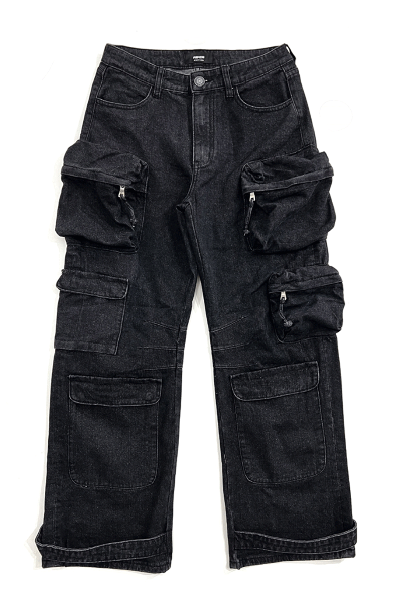 multi pocket cargo denim pants