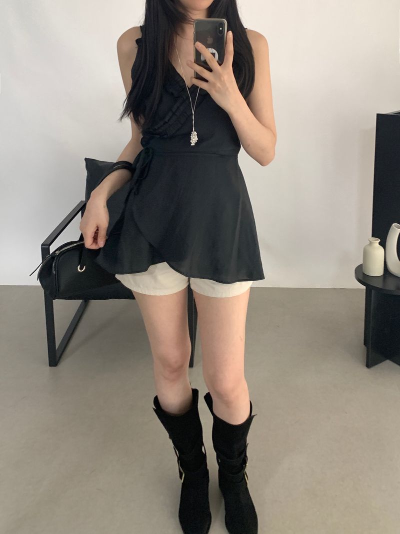 Sylvia Frill Sleeveless Long Blouse