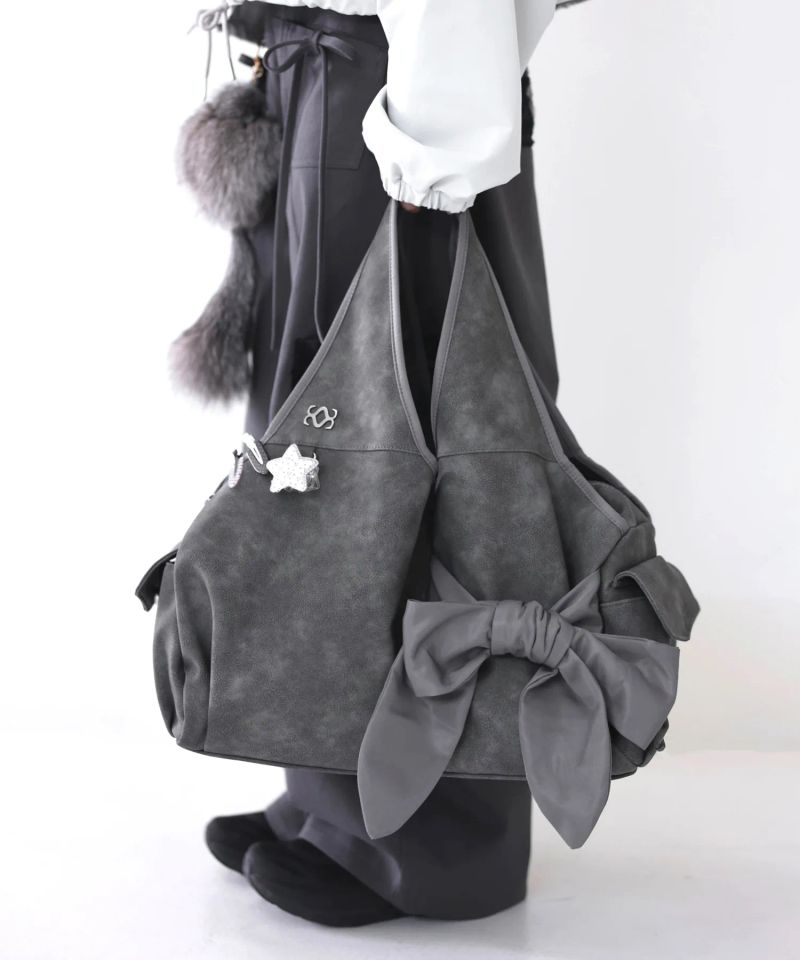 Bow Shoulder Bag (Nubuck Grey)
