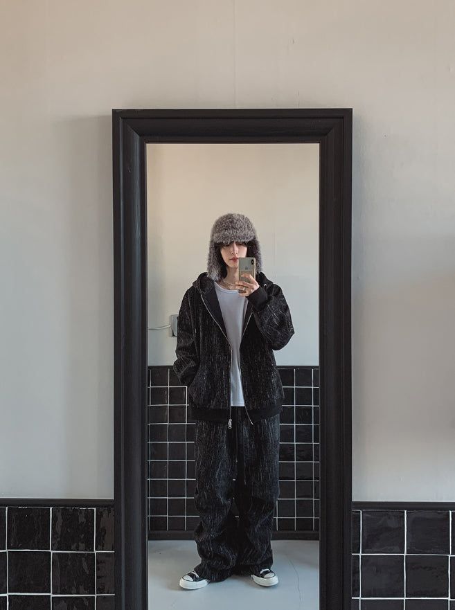 Dets two way velvet hoodie zip-up