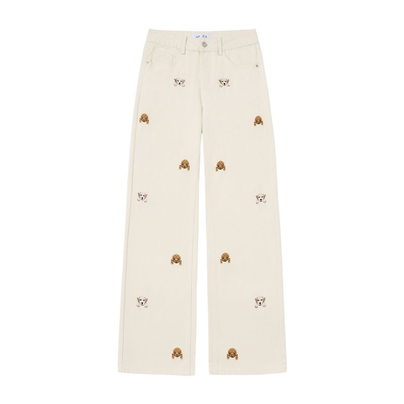 PUPPY EMBROIDERED CREAM DYED STRAIGHT DENIM code 26226