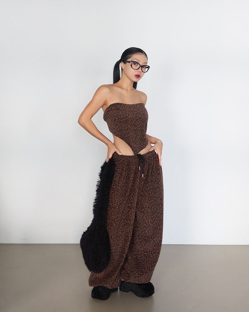 woolen leopard leopard tube top scarf