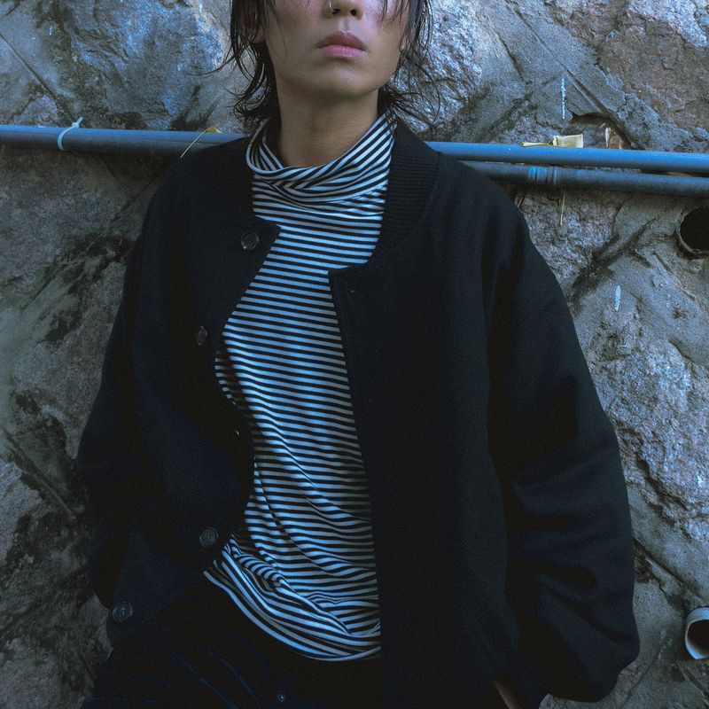 Wool blouson jacket / Black