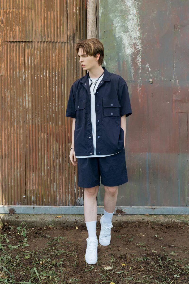 NYLON SHORT-SLEEVED SET - PANTS (NAVY)