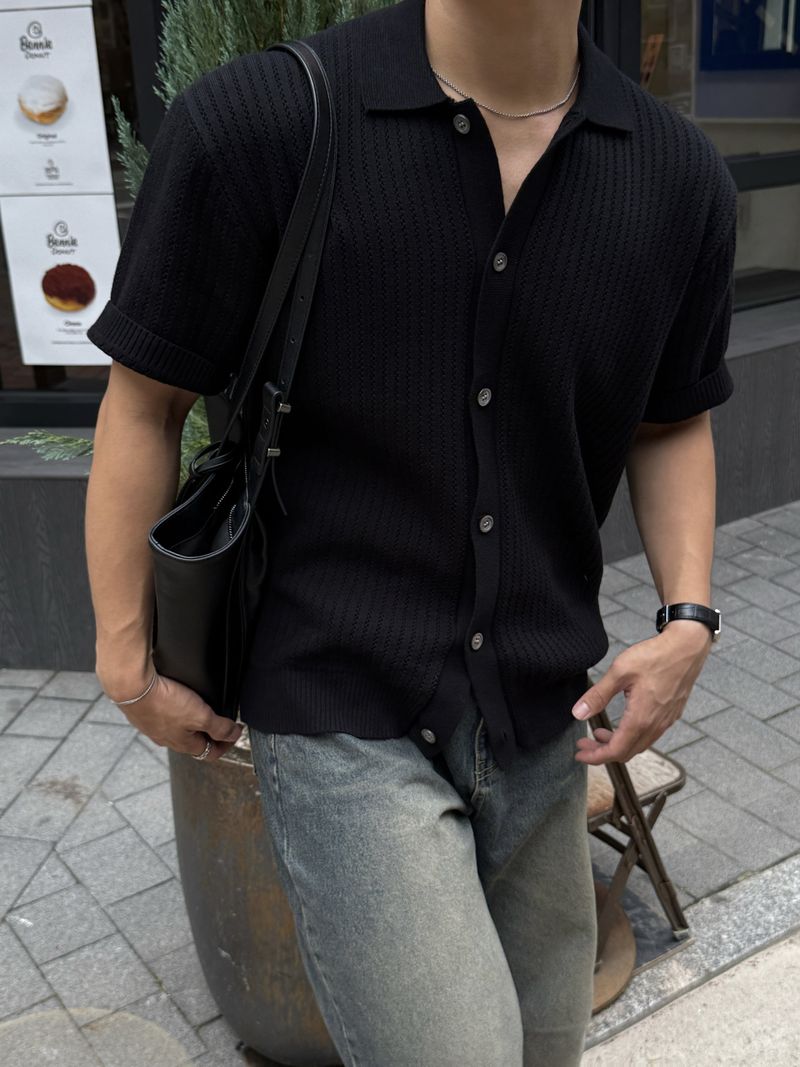 Cable scotch collar cardigan
