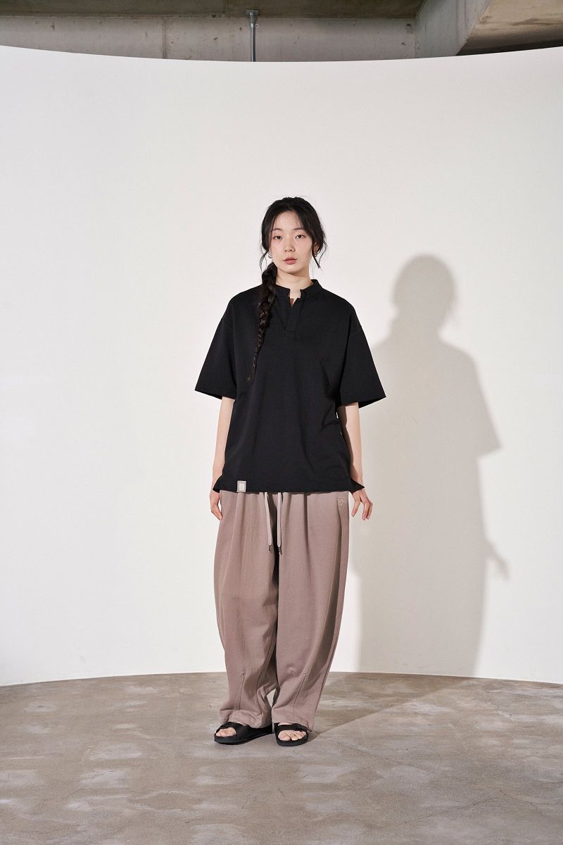S-C OPEN HENLEY-NECK 1/2 TEE (Black)