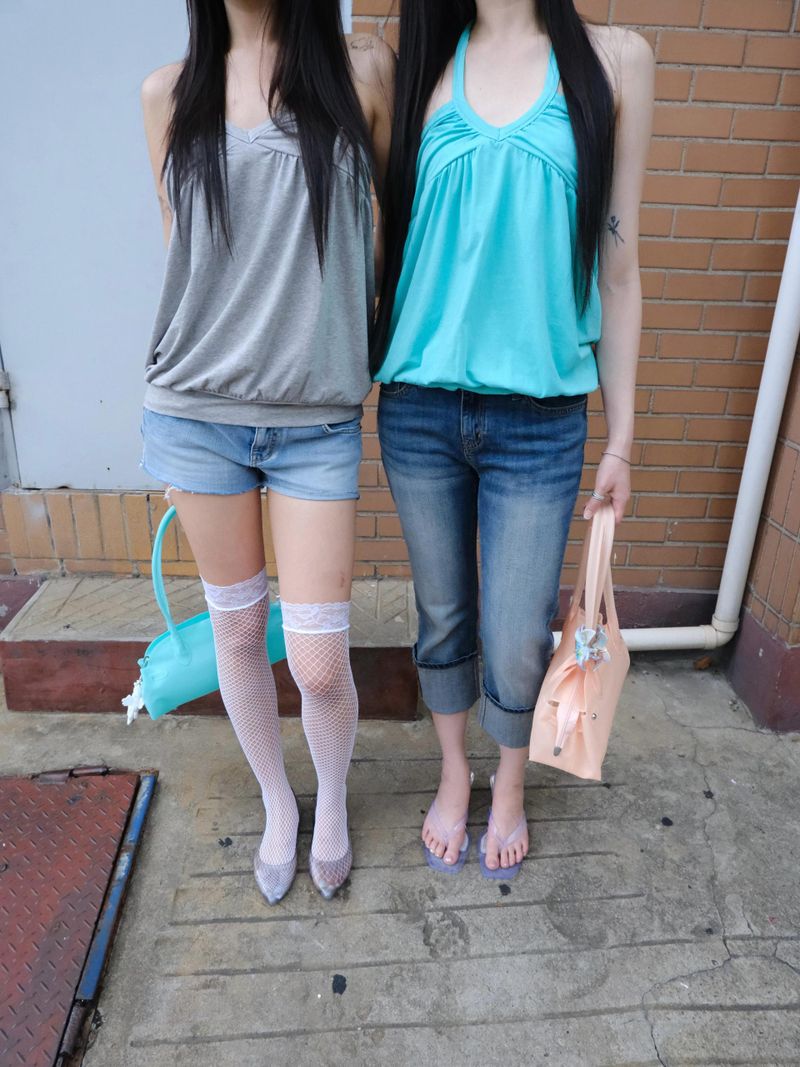 two button denim shorts