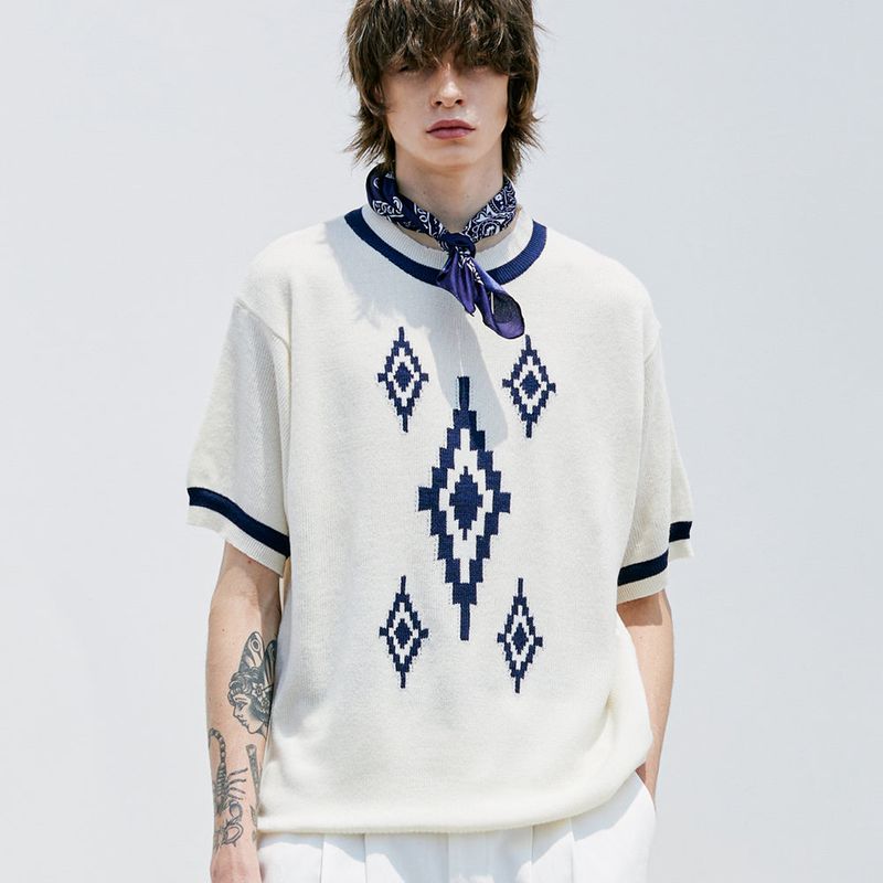 NAVAJO PATTERN RINGER HALF KNIT CREAM