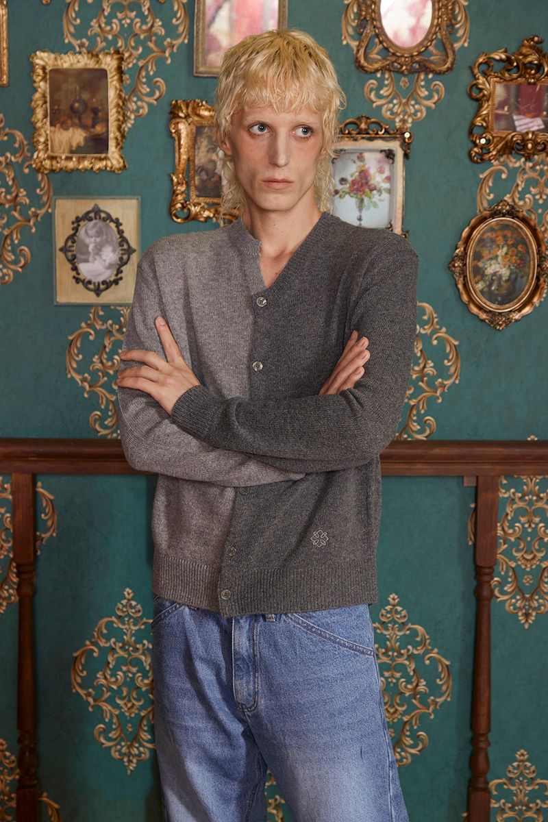 ASYMMETRY WOOL CARDIGAN / CHARCOAL&GREY