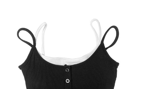 Molan Color Matching Layered Button Cap Sleeveless