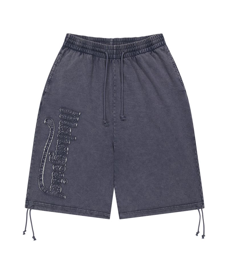 WASHED CUT OFF APPLIQUE SWEAT SHORTS