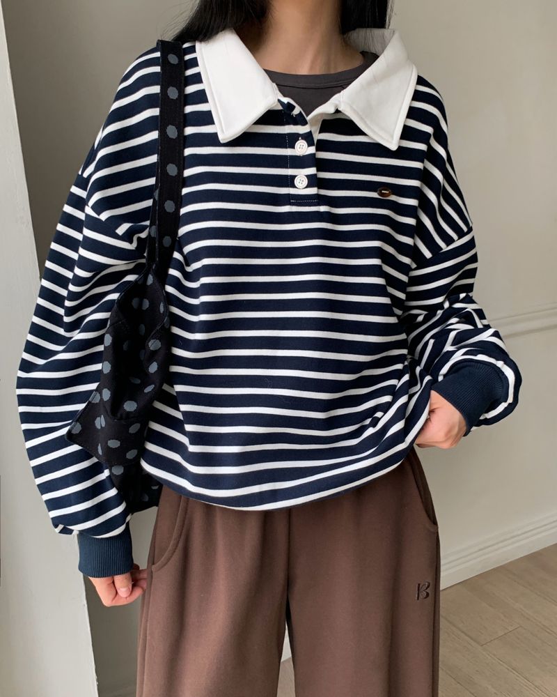 [ORIGINAL] Navel Stripe Collar Sweatshirt