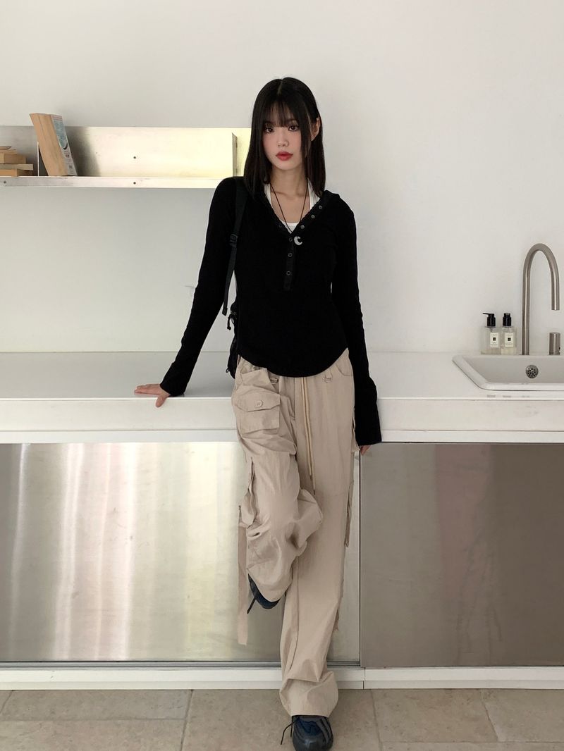 アイビアトットボタンスリムリブドフードTシャツ