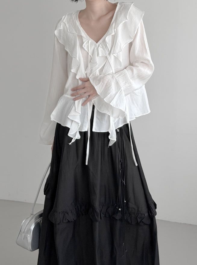 Plumel Ruffle V-Neck Blouse