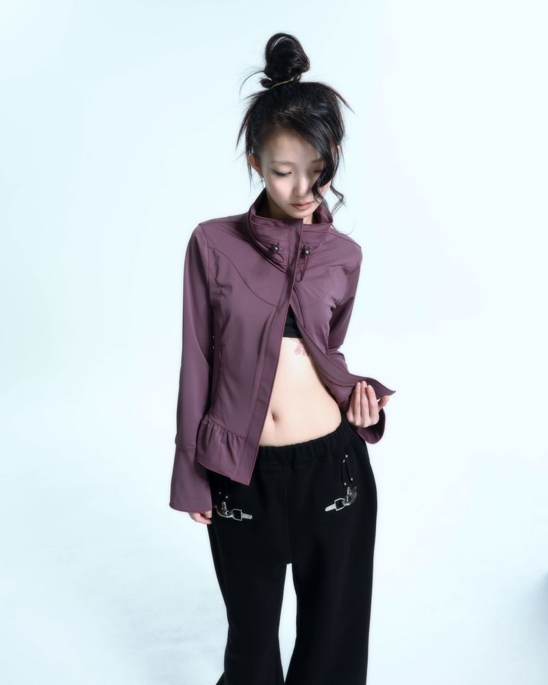 Ruffle Two Way zip-up - Old Plum