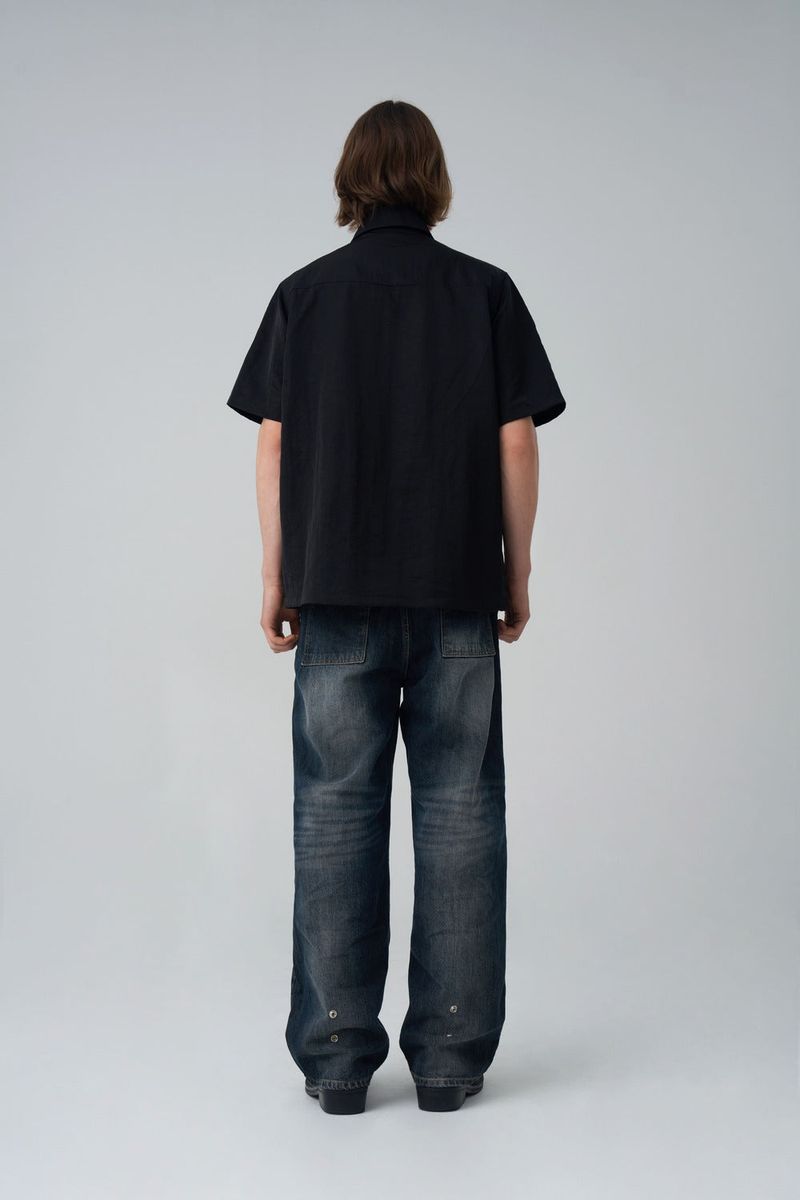 BACK BUTTON WIDE DENIM PANTS