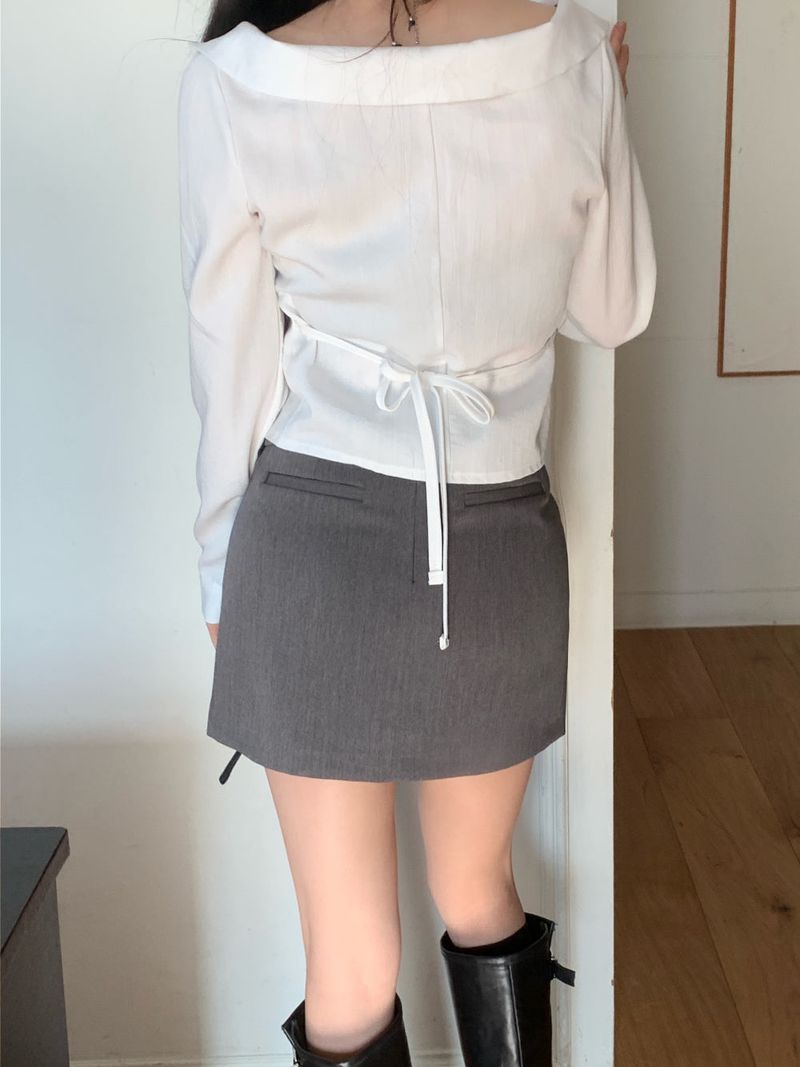 Slate Line Thin Belt Formal Mini Skirt