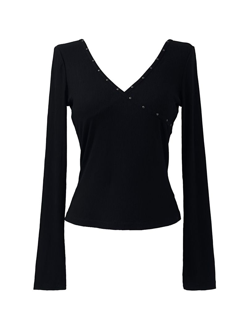 stud wrap v-neck ribbed T