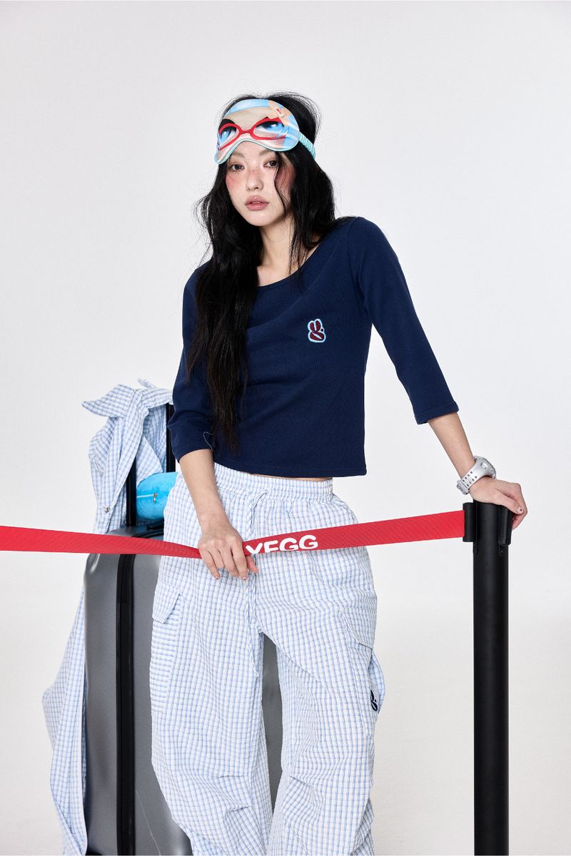 Check Cargo Pants Skyblue