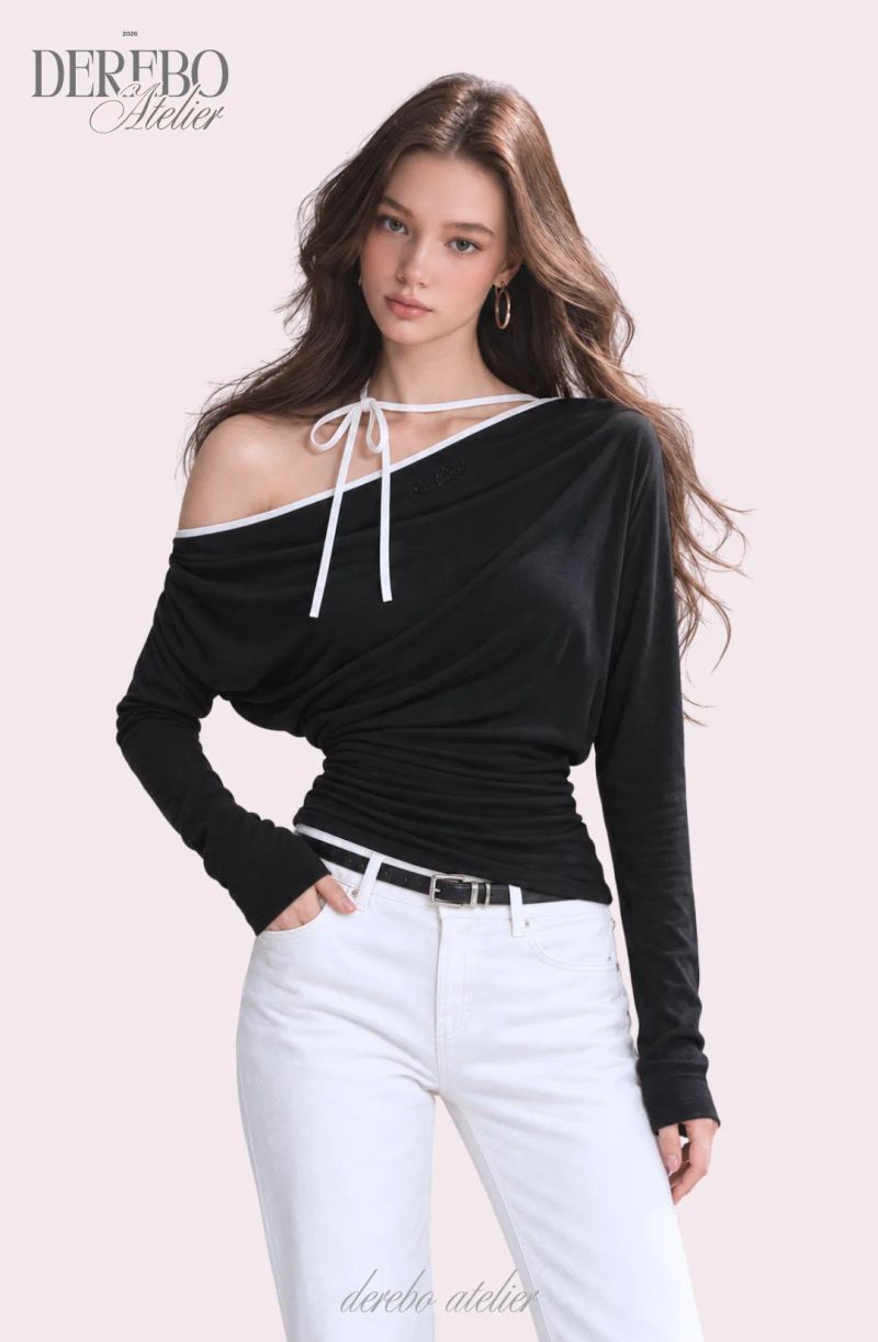 One open-shoulder halter strap long-sleeve tee 