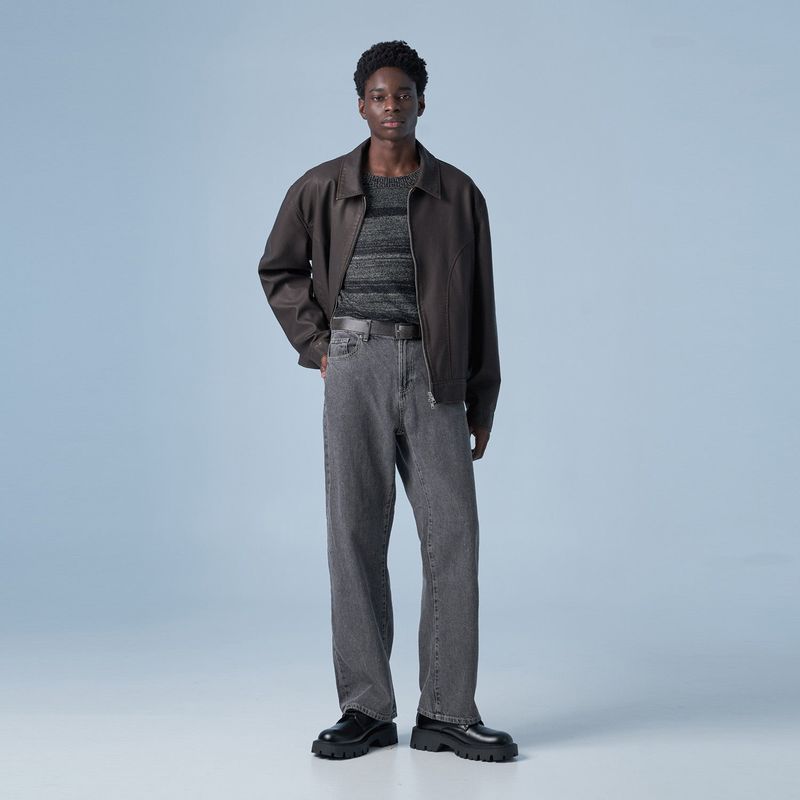 Overfit Curved Blouson Jacket (Brown)
