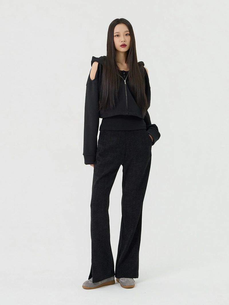Knit cut detail bootcut Pants, Black
