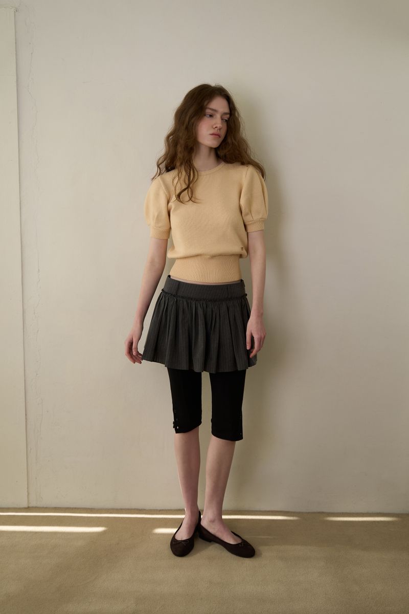Slim button half knit_butter