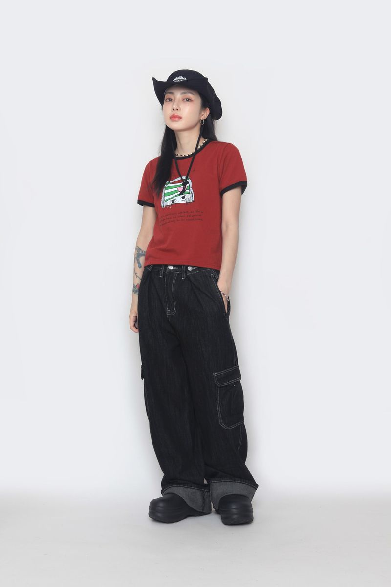non-faded cargo denim pants