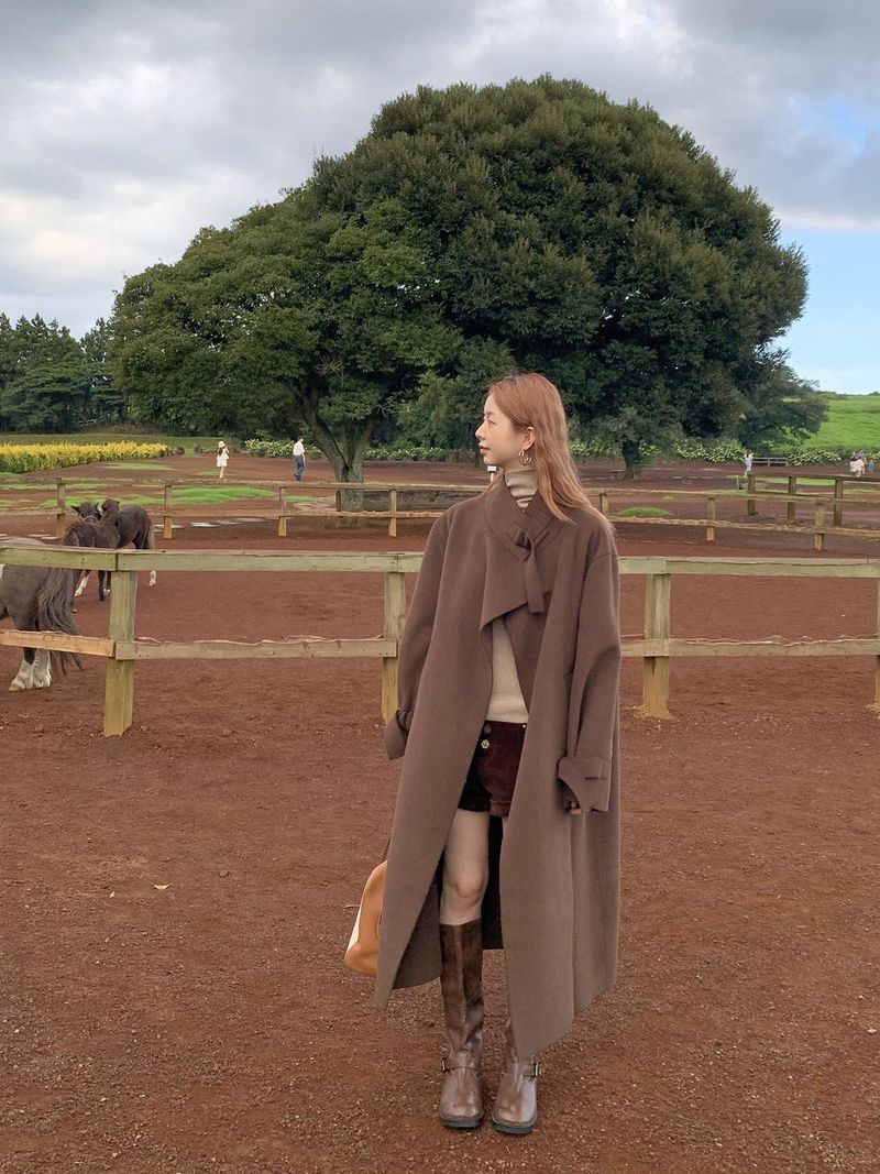 dark brown wool handmade long coat