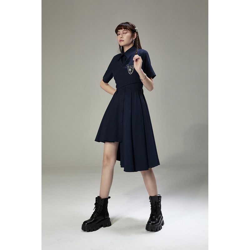 UNDORABLE（アンドレーブル）の「SHORT-SLEEVED NAVY ASYMMETRIC WRAP DRESS（Dresses）」