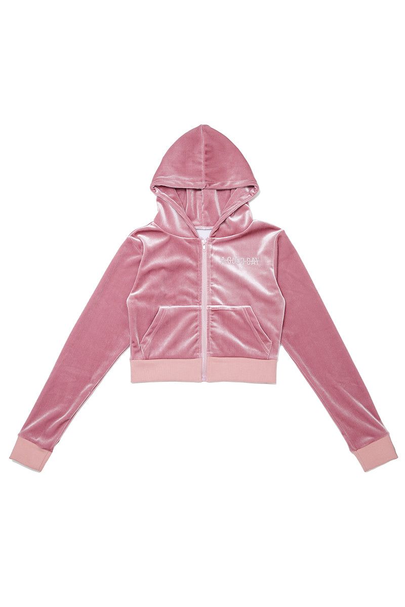 A GOOD DAY(ア グッドデイ)の「VELVET STONE CROP-HOODIE (pink)(Tops)」