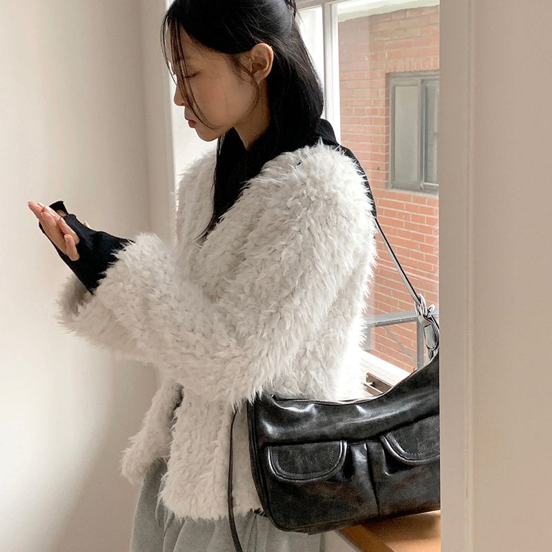 Aroki bubble pearl button fur jacket