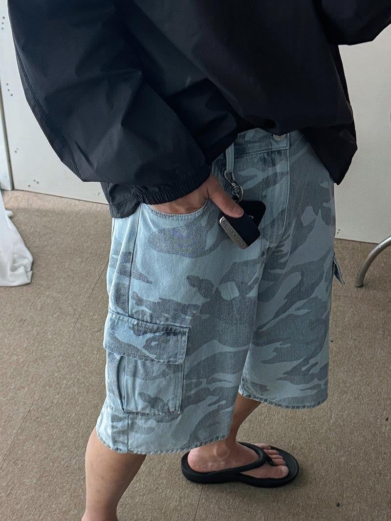 ASCLO Washed Camo Denim Half Pants (2color)