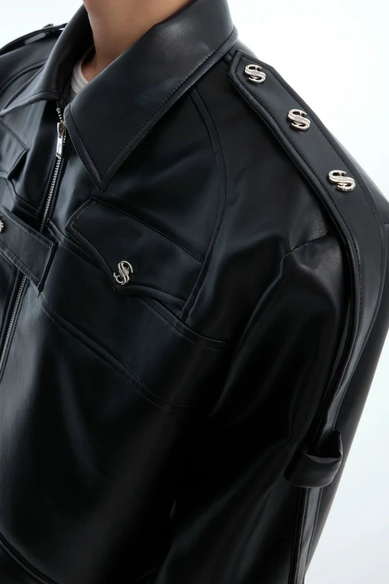 Deconstructed Cropped Leather Biker Jacket