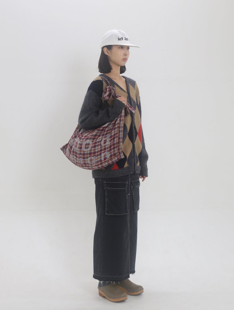 000 Design Check Tie Bag / Burgundy