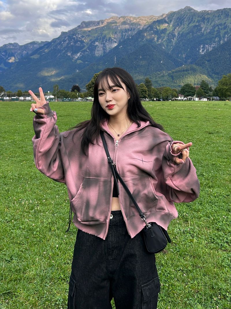 Unisex Tie Dye Over Hooded Zip-Up 2C