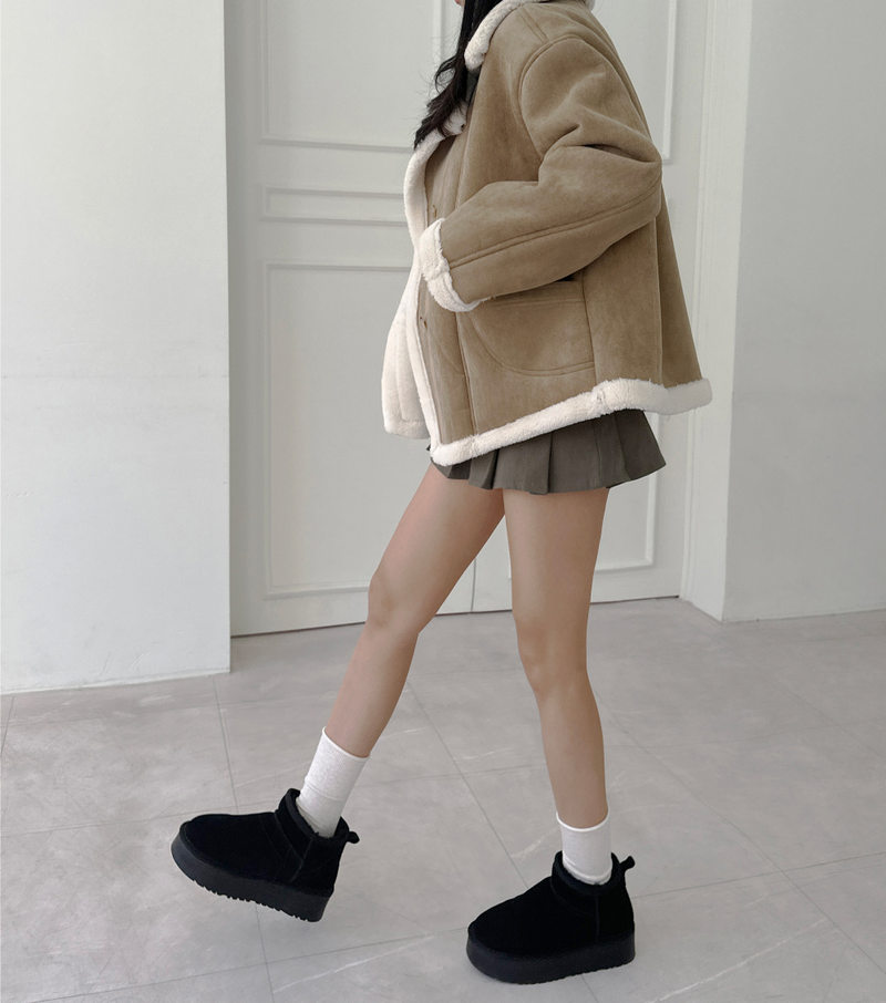 (COW LEATHER🤎🐑🐄) DALMATIAN UGG 4CM PLATFORM FUR BOOTS SHORT UGG